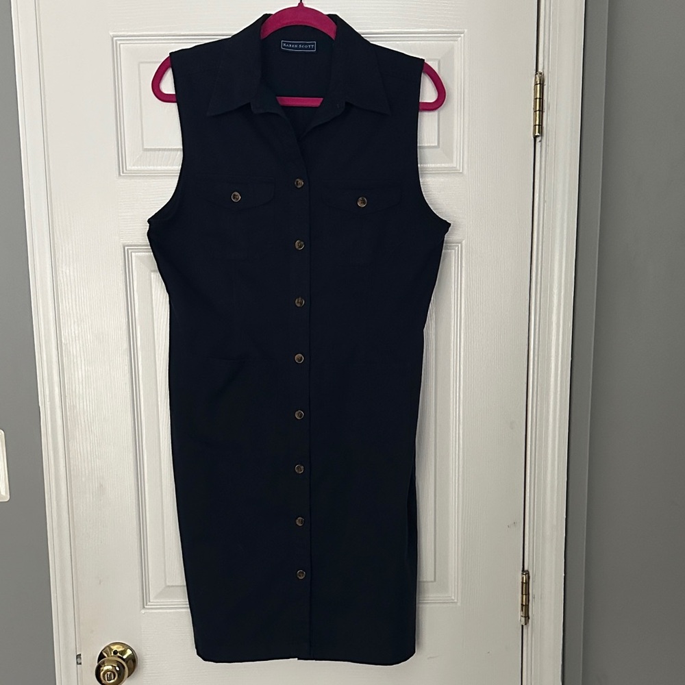 Karen Scott Navy Sleeveless Button-Up Dress